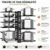 Orret Home Çift Taraflı Kullanılabilir Ayarlanabilir Tencere Tava Organizeri, Kapak Organizeri ve Dolap İçi Düzenleyici, Tezgah Üstü Metal Siyah Mutfak Rafı, Yatay ve Dikey Kurulum, 41 x 20 x 27 cm