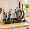 Orret Home Çift Taraflı Kullanılabilir Ayarlanabilir Tencere Tava Organizeri, Kapak Organizeri ve Dolap İçi Düzenleyici, Tezgah Üstü Metal Siyah Mutfak Rafı, Yatay ve Dikey Kurulum, 41 x 20 x 27 cm
