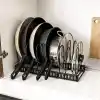 Orret Home Çift Taraflı Kullanılabilir Ayarlanabilir Tencere Tava Organizeri, Kapak Organizeri ve Dolap İçi Düzenleyici, Tezgah Üstü Metal Siyah Mutfak Rafı, Yatay ve Dikey Kurulum, 41 x 20 x 27 cm