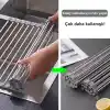 MallArt® Katlanabilir Evye Üstü Bulaşık Kurutmalık Süzgeç 47x29 cm - Paslanmaz Çelik & Isıya Dayanıklı Silikon Rulo Bulaşık Rafı, Meyve Sebze Yıkama Süzgeci, Gri