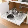 Orret Home Teleskopik Dolap İçi Düzenleyici, Büyüyüp Küçülebilir Raylı Dolap Organizeri, Ayarlanabilir Sürgülü Mutfak Rafı, Tencere Tava Lavabo Altı Kiler Organizer, Yapıştırılabilir 32-64 cm Beyaz