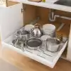 Orret Home Teleskopik Dolap İçi Düzenleyici, Büyüyüp Küçülebilir Raylı Dolap Organizeri, Ayarlanabilir Sürgülü Mutfak Rafı, Tencere Tava Lavabo Altı Kiler Organizer, Yapıştırılabilir 32-64 cm Beyaz