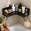 Orret Home Yapışkanlı Köşe Banyo Rafı Şampuanlık Duş Organizeri Lif Askılı Delmeden Montajlı Plastik Banyo Düzenleyici Köşelik Raf Siyah 25x25 cm