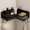 Orret Home Yapışkanlı Köşe Banyo Rafı Şampuanlık Duş Organizeri Lif Askılı Delmeden Montajlı Plastik Banyo Düzenleyici Köşelik Raf Siyah 25x25 cm