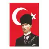 Lona Sanat Kalpaklı Atatürk Resmi, Atatürk Imzalı Türk Bayrağı 50X75Cm.