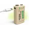 Micron 9V Şarj Edilebilir Lityum Pil 1000 Döngü USB Type-C Yassı Pil, 9V Pil