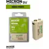 Micron 9V Şarj Edilebilir Lityum Pil 1000 Döngü USB Type-C Yassı Pil, 9V Pil