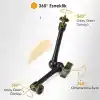 Coverzone Profesyonel Magic Arm DSLR Kamera Tutucu Süper Kelepçeli Mengene Stand, 1/4 3/8 Dişli Flaş Pabuçlu Esnek Mafsallı Kol Tripod Masa Gidon Monitör Mikrofon Aksiyon Kamera Sabitleme, MG01, Siyah