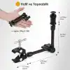 Coverzone Profesyonel Magic Arm DSLR Kamera Tutucu Süper Kelepçeli Mengene Stand, 1/4 3/8 Dişli Flaş Pabuçlu Esnek Mafsallı Kol Tripod Masa Gidon Monitör Mikrofon Aksiyon Kamera Sabitleme, MG01, Siyah
