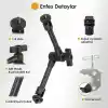 Coverzone Profesyonel Magic Arm DSLR Kamera Tutucu Süper Kelepçeli Mengene Stand, 1/4 3/8 Dişli Flaş Pabuçlu Esnek Mafsallı Kol Tripod Masa Gidon Monitör Mikrofon Aksiyon Kamera Sabitleme, MG01, Siyah