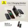 Baseus Nomos 3ü 1 arada MagSafe 10000mAh Power Bank - Qi2 15W Kablosuz Şarj, 45W Dahili Çift Yönlü Hızlı Şarj Kablolu, Siyah
