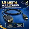 PrimeX PX-1440 1.8 Metre HDMI to VGA Görüntü Kablosu, HDMI Çıkıştan VGA Monitör Projeksiyona Dönüştürücü, PC Laptop PS5 Xbox Uyumlu, Full HD, Tek Yönlü