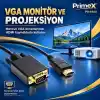 PrimeX PX-1440 1.8 Metre HDMI to VGA Görüntü Kablosu, HDMI Çıkıştan VGA Monitör Projeksiyona Dönüştürücü, PC Laptop PS5 Xbox Uyumlu, Full HD, Tek Yönlü
