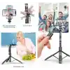 Coverzone Profesyonel Tripod Ve Selfie Çubuğu L16 Bluetooth Uzaktan Kumandalı 153 cm Cep Telefonu Yüksekliği Ayarlanabilir Masaüstü Portatif Taşınabilir İç Dış Mekan Evde Tatilde Kampda Kullanım Uygun