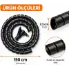 Orret Home 1,5 Metre 25 mm Kablo Koruyucu Spiral Siyah, Kablo Düzenleyici Organizer, Kablo Toplayıcı Sarma Spirali, Esnek Kablo Kanalı ve Kablo Gizleyici Koruma Kılıfı