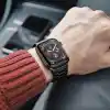 Minesk Apple Watch ile Uyumlu Metal Kordon 42mm 44mm 45mm 46mm 49mm (Siyah)
