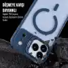 Babilden iPhone 17 Pro Max İçin Kılıf Kamera Korumalı Magsafe İle Uyumlu Kablosuz Şarj Özellikli Mat Şeffaf Renkli Standlı Lens Hediyeli Telefon Kılıfı (Lacivert)