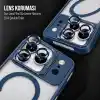 Babilden iPhone 17 Pro Max İçin Kılıf Kamera Korumalı Magsafe İle Uyumlu Kablosuz Şarj Özellikli Mat Şeffaf Renkli Standlı Lens Hediyeli Telefon Kılıfı (Lacivert)