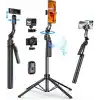 Coverzone Profesyonel Tripod ve Selfie Çubuğu, 360° Yapay Zeka Yüz Takibi, AI Hareketle Komut, 1/4 Vidalı, Canlı Yayın, Vlog, Fotoğraf, Uzaktan Kumandalı,160cm C17