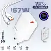 PDATeknoloji 67W Turbo Hızlı Şarj Adaptörü ve Data kablosu Beyaz PDA-067 2IN1 (Yerli Üretim)