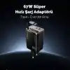 67w GaN Hızlı Şarj Adaptörü, Şarj Cihazı, 1x Type-C Girişi, 1x Usb Girişi, Dijital Gösterge, Güçlü Performans, Şarj Başlığı, Aşırı gerilim, kısa devre, ısınma ve akım koruması
