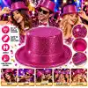 Simli Glitter Silindir Parti Şapkası 1 Adet Fuşya Renk
