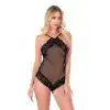 İşlemeli Dantelli File Tül Bodysuit - Siyah - TCX22221