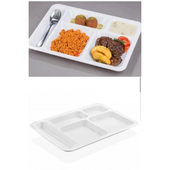 10 Adet  5 Bölmeli Kırılmaz Tabldot Tabak Self Servis Yemekhane Okul Lokanta Tabildot (40 cm x28 cm)