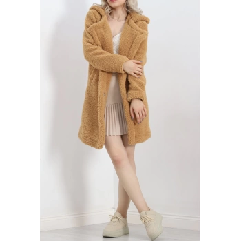 Astarlı Peluş Mont Camel