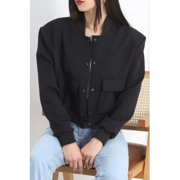 Crop Bomber Ceket Siyah