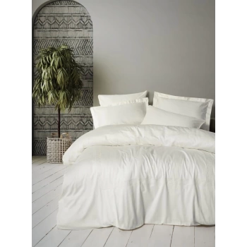 Nakışlı Çift Kişilik Saten Nevresim Takımı Luxe Ekru