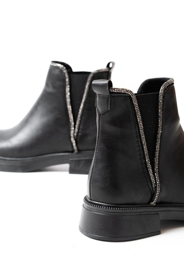 Bidebuvar 02-02 Siyah Taş Aksesuarlı Lastikli Günlük Kadın Bot