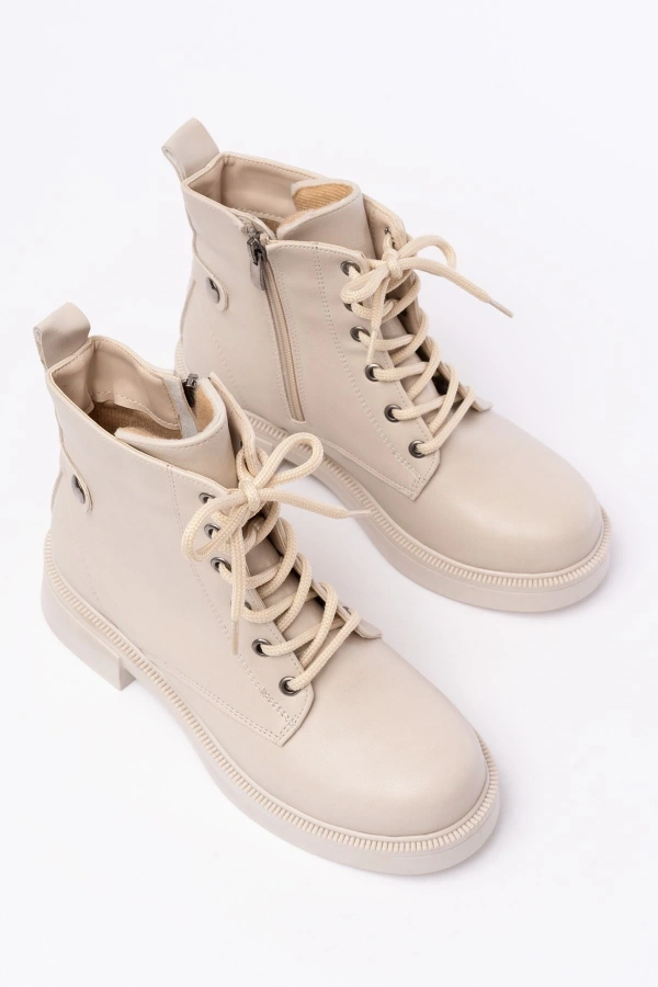 Bidebuvar 02-2003 Bej Bağcıklı Fermuarlı Günlük Kadın Bot