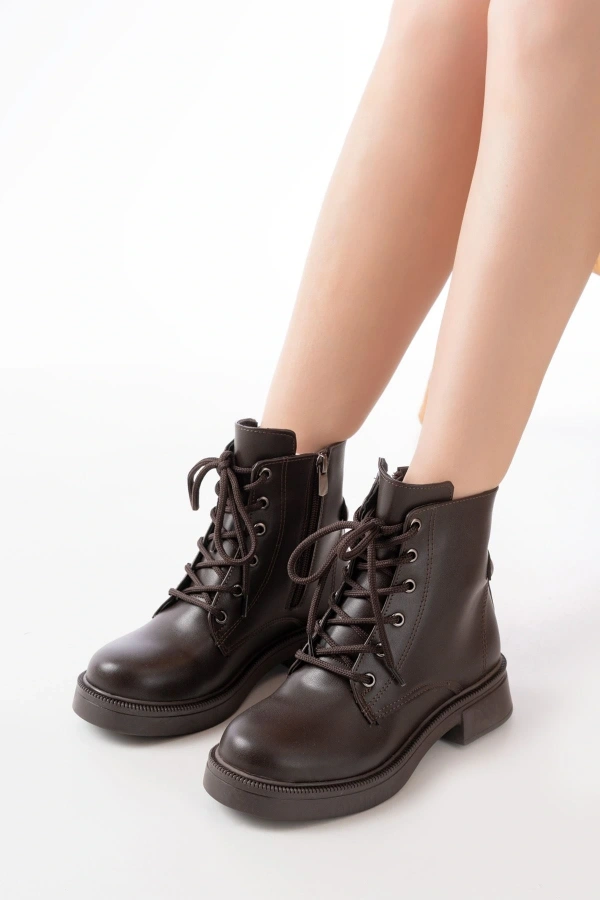 Bidebuvar 02-2003 Kahve Cilt Bağcıklı Fermuarlı Günlük Kadın Bot