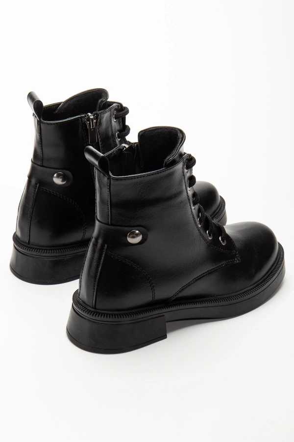 Bidebuvar 02-2003 Siyah Kırışık Rugan Bağcıklı Fermuarlı Günlük Kadın Bot