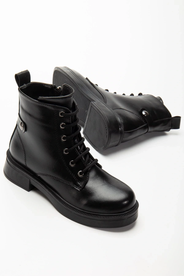 Bidebuvar 02-2003 Siyah Kırışık Rugan Bağcıklı Fermuarlı Günlük Kadın Bot