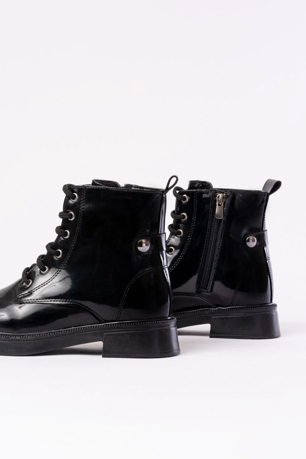 Bidebuvar 02-2003 Siyah Rugan Bağcıklı Fermuarlı Günlük Kadın Bot