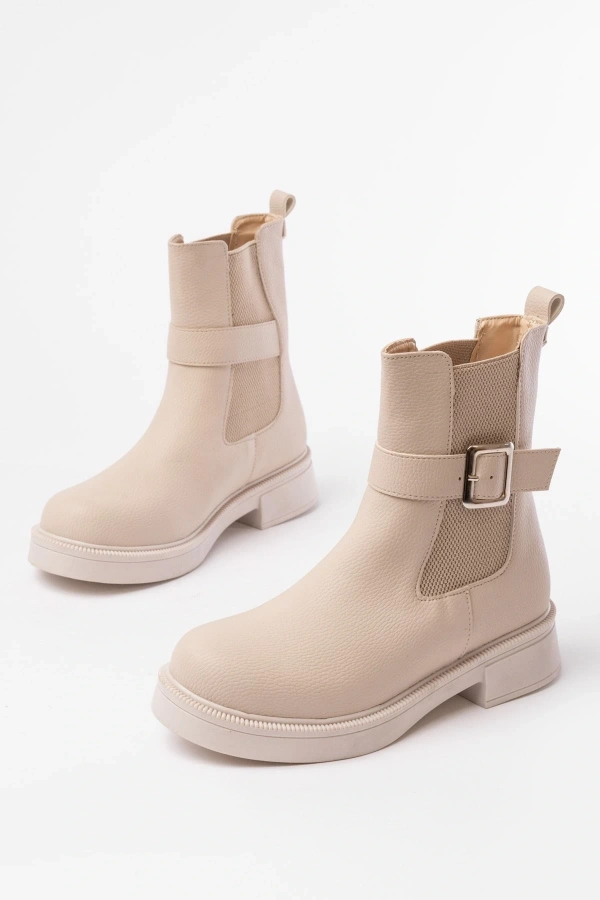 Bidebuvar 02-2004 Bej Toka Aksesuarlı Lastikli Günlük Kadın Bot