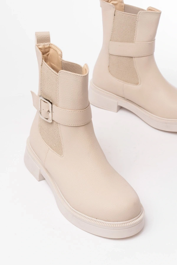 Bidebuvar 02-2004 Bej Toka Aksesuarlı Lastikli Günlük Kadın Bot