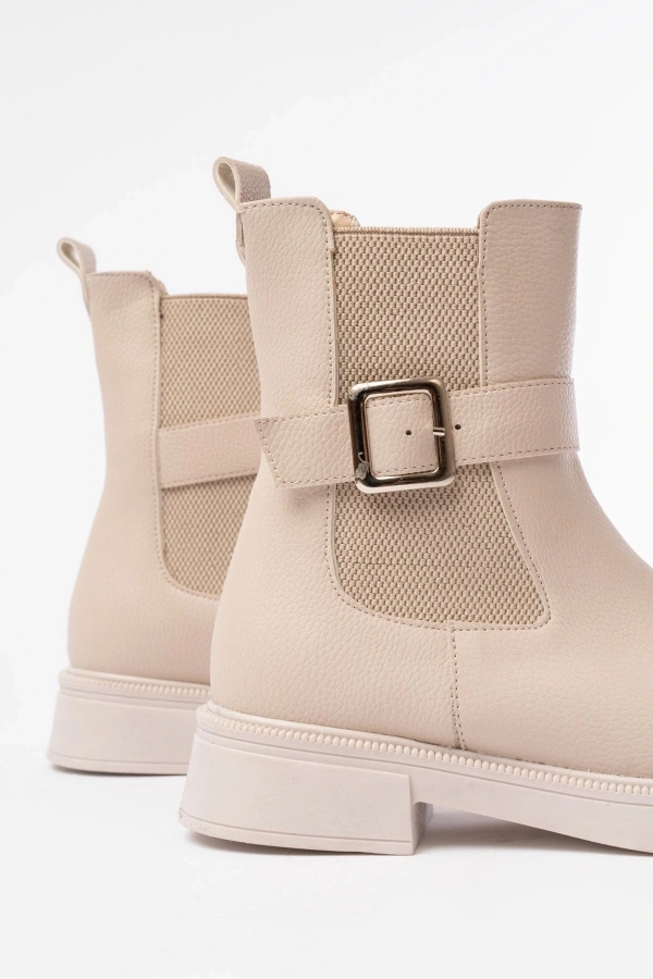 Bidebuvar 02-2004 Bej Toka Aksesuarlı Lastikli Günlük Kadın Bot