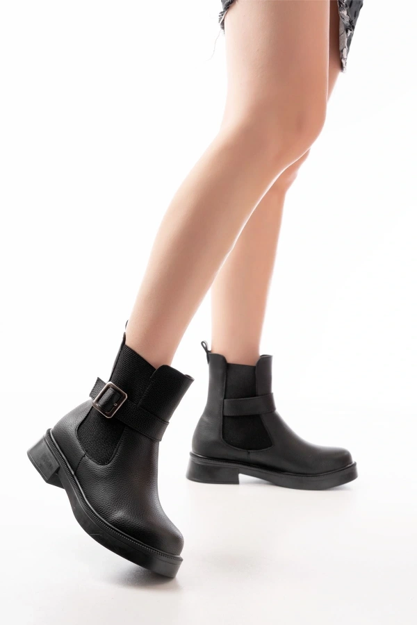 Bidebuvar 02-2004 Siyah Toka Aksesuarlı Lastikli Günlük Kadın Bot