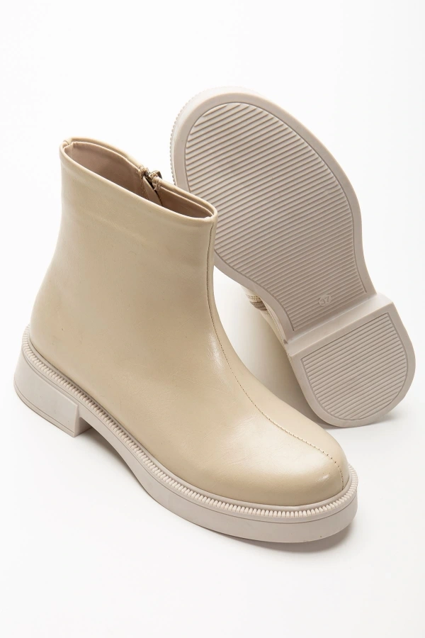 Bidebuvar 02-3033 Bej Kırışık Rugan Fermuarlı Günlük Kadın Bot