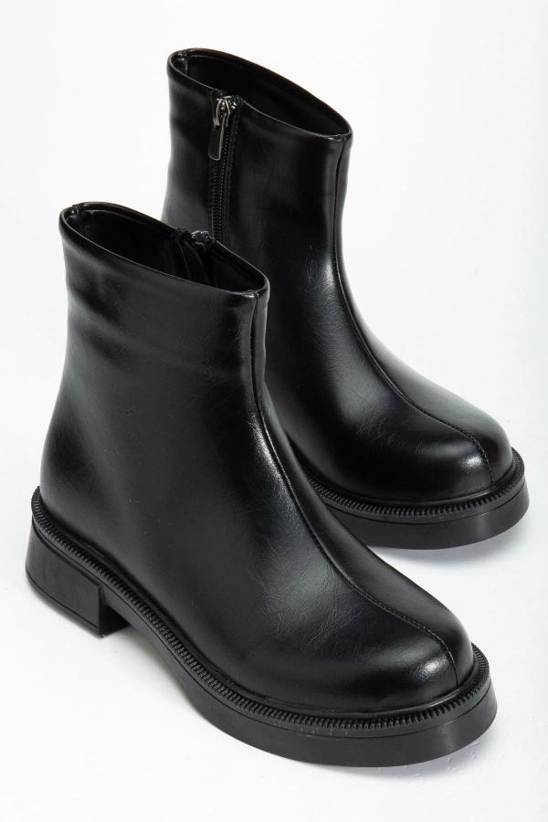 Bidebuvar 02-3033 Siyah Kırışık Rugan Fermuarlı Günlük Kadın Bot