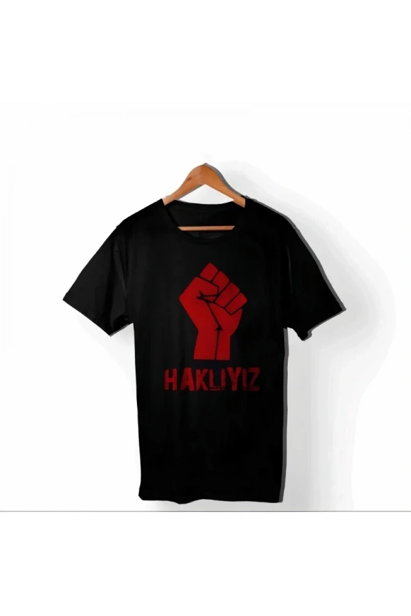 Bidebuvar 1 Mayıs Emek Ve Dayanışma Günü HAKLIYIZ Baskılı Bisiklet Yaka T-shirt - Siyah