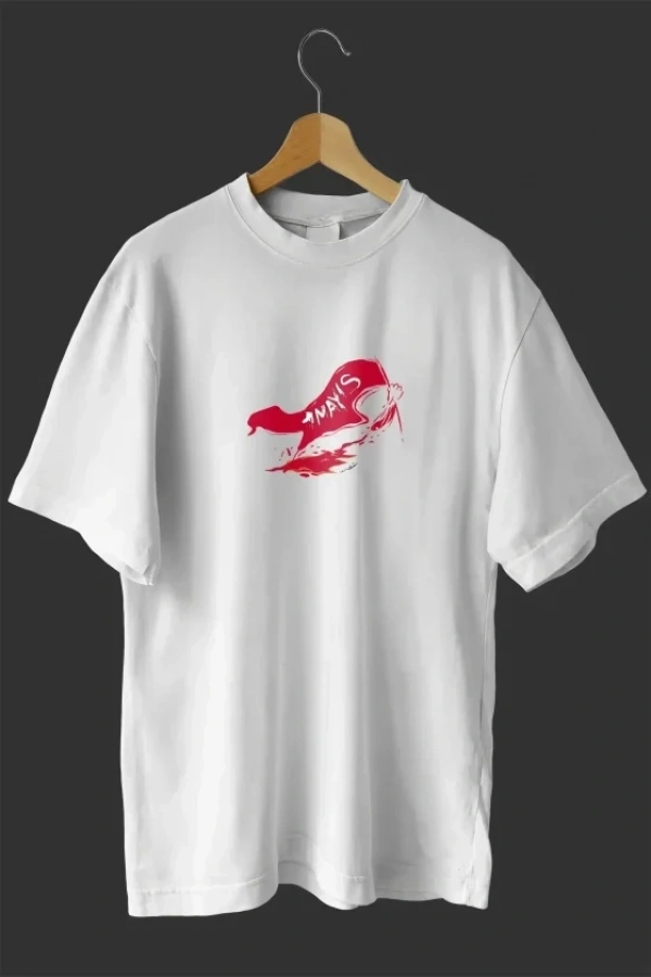 Bidebuvar 1 Mayıs Emekçiler Günü Baskılı Oversize Bisiklet Yaka T-shirt - Beyaz