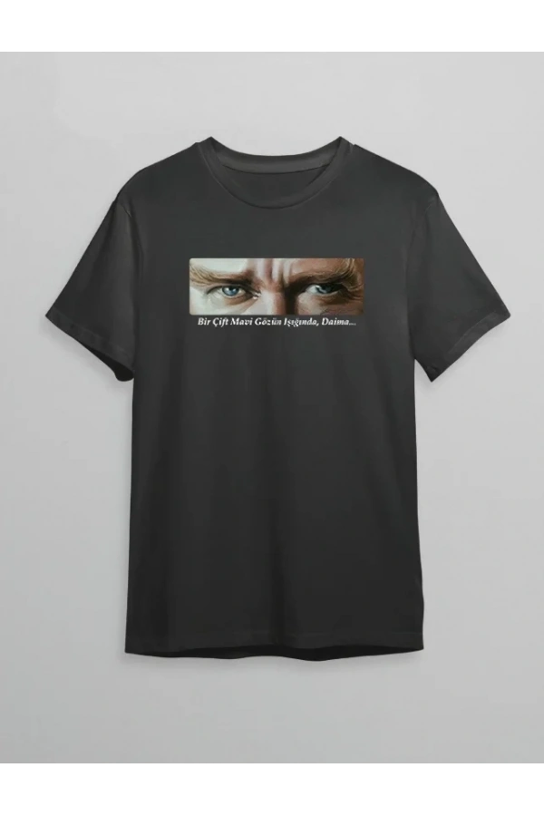 Bidebuvar 10 Kasım Atatürkü Anma Günü Baskılı Oversize Bisiklet Yaka T-shirt - Siyah