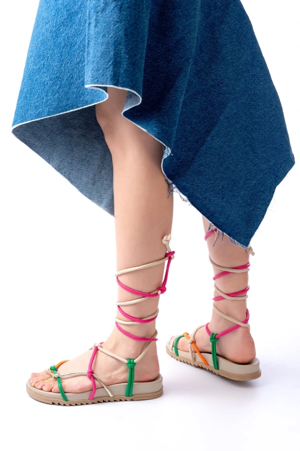 Bidebuvar 1001-1001 Multi Bilekten Bağcıklı Kadın Sandalet