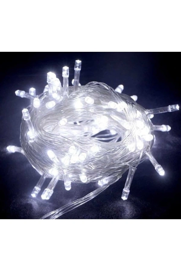 Bidebuvar 10m 100 Led Boncuk Lamba Beyaz Işık Şeffaf Kablo