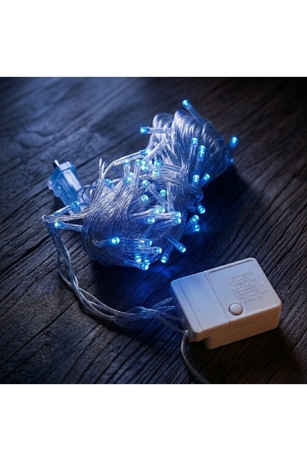 Bidebuvar 10m 100 Led Damla Uçlu Mavi Işık Şeffaf Kablo