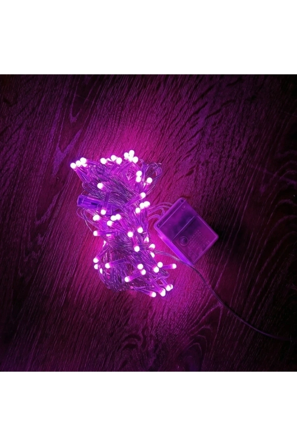 Bidebuvar 10m 100 Led Damla Uçlu Pembe Işık Şeffaf Kablo